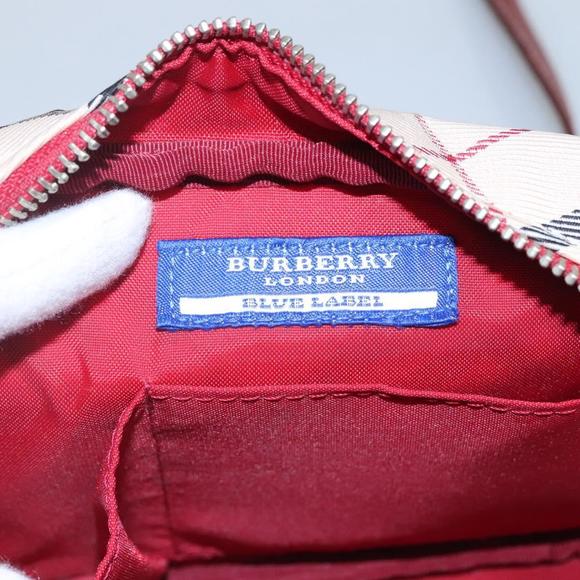 BURBERRY Nova Check Blue Label Shoulder Bag Nylon Beige Red Silver Auth BA669 - Picture 11 of 16